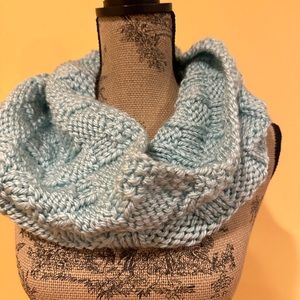 Hand made soft sky blue knitted cowl/scarf with pattern